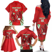 Wales Rugby Custom Family Matching Off The Shoulder Long Sleeve Dress and Hawaiian Shirt Dragon Scales Style - Wonder Print Shop