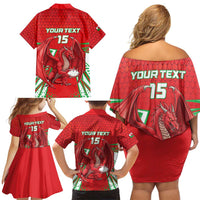 Wales Rugby Custom Family Matching Off Shoulder Short Dress and Hawaiian Shirt Dragon Scales Style - Wonder Print Shop