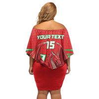 Wales Rugby Custom Family Matching Off Shoulder Short Dress and Hawaiian Shirt Dragon Scales Style - Wonder Print Shop