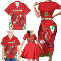 Wales Rugby Custom Family Matching Short Sleeve Bodycon Dress and Hawaiian Shirt Dragon Scales Style - Wonder Print Shop
