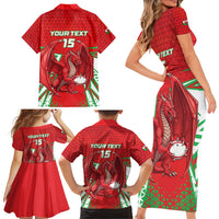 Wales Rugby Custom Family Matching Short Sleeve Bodycon Dress and Hawaiian Shirt Dragon Scales Style - Wonder Print Shop
