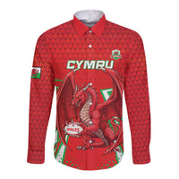 Wales Rugby Custom Long Sleeve Button Shirt Dragon Scales Style - Wonder Print Shop