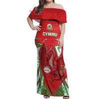 Wales Rugby Custom Off Shoulder Maxi Dress Dragon Scales Style - Wonder Print Shop