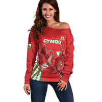 Wales Rugby Custom Off Shoulder Sweater Dragon Scales Style - Wonder Print Shop