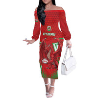 Wales Rugby Custom Off The Shoulder Long Sleeve Dress Dragon Scales Style - Wonder Print Shop