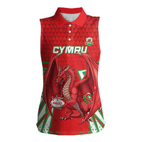 Wales Rugby Custom Women Sleeveless Polo Shirt Dragon Scales Style - Wonder Print Shop