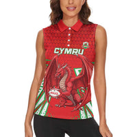 Wales Rugby Custom Women Sleeveless Polo Shirt Dragon Scales Style - Wonder Print Shop
