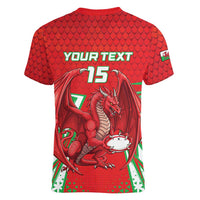 Wales Rugby Custom Women V-Neck T-Shirt Dragon Scales Style - Wonder Print Shop