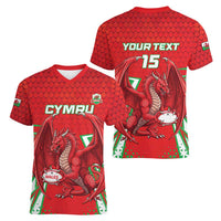 Wales Rugby Custom Women V-Neck T-Shirt Dragon Scales Style - Wonder Print Shop