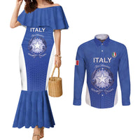 Italy Rugby Custom Couples Matching Mermaid Dress and Long Sleeve Button Shirt Go Gli Azzurri - Wonder Print Shop