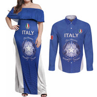 Italy Rugby Custom Couples Matching Off Shoulder Maxi Dress and Long Sleeve Button Shirt Go Gli Azzurri - Wonder Print Shop