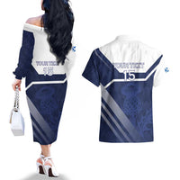 Scotland Rugby Custom Couples Matching Off The Shoulder Long Sleeve Dress and Hawaiian Shirt Come On Thistle - Wonder Print Shop