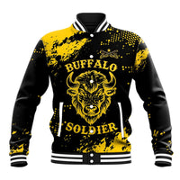 Personalized Bison Buffalo Soldiers Baseball Jacket American Heroes - Black Grunge Style - Wonder Print Shop