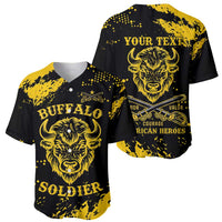 Personalized Bison Buffalo Soldiers Baseball Jersey American Heroes - Black Grunge Style - Wonder Print Shop