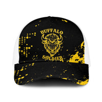 Bison Buffalo Soldiers Baseball Net Cap American Heroes - Black Grunge Style - Wonder Print Shop