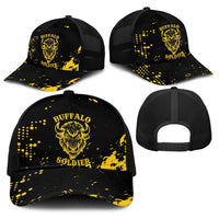 Bison Buffalo Soldiers Baseball Net Cap American Heroes - Black Grunge Style - Wonder Print Shop