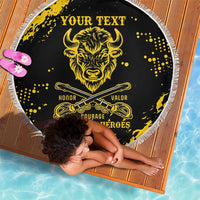 Personalized Bison Buffalo Soldiers Beach Blanket American Heroes - Black Grunge Style - Wonder Print Shop