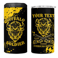 Personalized Bison Buffalo Soldiers 4 in 1 Can Cooler Tumbler American Heroes - Black Grunge Style - Wonder Print Shop