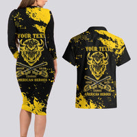 Personalized Bison Buffalo Soldiers Couples Matching Long Sleeve Bodycon Dress and Hawaiian Shirt American Heroes - Black Grunge Style - Wonder Print Shop