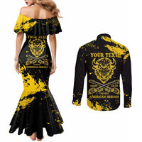 Personalized Bison Buffalo Soldiers Couples Matching Mermaid Dress and Long Sleeve Button Shirt American Heroes - Black Grunge Style - Wonder Print Shop