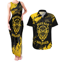 Personalized Bison Buffalo Soldiers Couples Matching Tank Maxi Dress and Hawaiian Shirt American Heroes - Black Grunge Style - Wonder Print Shop