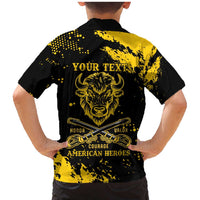 Personalized Bison Buffalo Soldiers Family Matching Mermaid Dress and Hawaiian Shirt American Heroes - Black Grunge Style - Wonder Print Shop