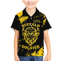 Personalized Bison Buffalo Soldiers Family Matching Mermaid Dress and Hawaiian Shirt American Heroes - Black Grunge Style - Wonder Print Shop