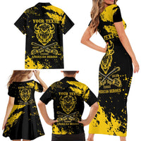 Personalized Bison Buffalo Soldiers Family Matching Short Sleeve Bodycon Dress and Hawaiian Shirt American Heroes - Black Grunge Style - Wonder Print Shop