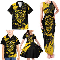 Personalized Bison Buffalo Soldiers Family Matching Tank Maxi Dress and Hawaiian Shirt American Heroes - Black Grunge Style - Wonder Print Shop