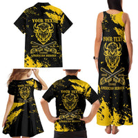 Personalized Bison Buffalo Soldiers Family Matching Tank Maxi Dress and Hawaiian Shirt American Heroes - Black Grunge Style - Wonder Print Shop
