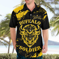 Personalized Bison Buffalo Soldiers Hawaiian Shirt American Heroes - Black Grunge Style - Wonder Print Shop