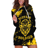 Personalized Bison Buffalo Soldiers Hoodie Dress American Heroes - Black Grunge Style - Wonder Print Shop