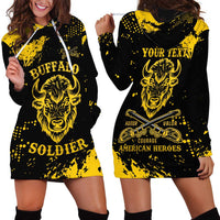 Personalized Bison Buffalo Soldiers Hoodie Dress American Heroes - Black Grunge Style - Wonder Print Shop