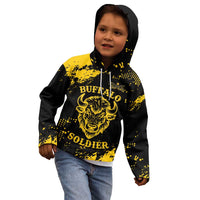 Personalized Bison Buffalo Soldiers Kid Hoodie American Heroes - Black Grunge Style - Wonder Print Shop