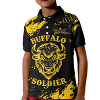 Personalized Bison Buffalo Soldiers Kid Polo Shirt American Heroes - Black Grunge Style - Wonder Print Shop