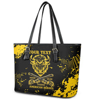 Personalized Bison Buffalo Soldiers Leather Tote Bag American Heroes - Black Grunge Style - Wonder Print Shop