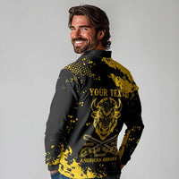 Personalized Bison Buffalo Soldiers Long Sleeve Polo Shirt American Heroes - Black Grunge Style - Wonder Print Shop