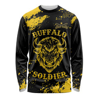 Personalized Bison Buffalo Soldiers Long Sleeve Shirt American Heroes - Black Grunge Style - Wonder Print Shop