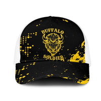 Bison Buffalo Soldiers Mesh Trucker Cap American Heroes - Black Grunge Style - Wonder Print Shop