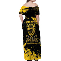 Personalized Bison Buffalo Soldiers Off Shoulder Maxi Dress American Heroes - Black Grunge Style - Wonder Print Shop