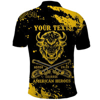 Personalized Bison Buffalo Soldiers Polo Shirt American Heroes - Black Grunge Style - Wonder Print Shop