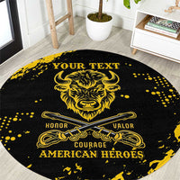Personalized Bison Buffalo Soldiers Round Carpet American Heroes - Black Grunge Style - Wonder Print Shop