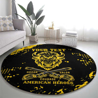 Personalized Bison Buffalo Soldiers Round Carpet American Heroes - Black Grunge Style - Wonder Print Shop