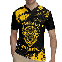 Personalized Bison Buffalo Soldiers Rugby Jersey American Heroes - Black Grunge Style - Wonder Print Shop