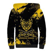 Personalized Bison Buffalo Soldiers Sherpa Hoodie American Heroes - Black Grunge Style - Wonder Print Shop