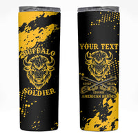 Personalized Bison Buffalo Soldiers Skinny Tumbler American Heroes - Black Grunge Style - Wonder Print Shop