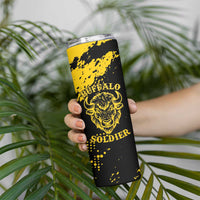 Personalized Bison Buffalo Soldiers Skinny Tumbler American Heroes - Black Grunge Style - Wonder Print Shop