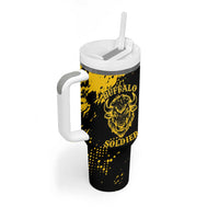 Personalized Bison Buffalo Soldiers Tumbler With Handle American Heroes - Black Grunge Style - Wonder Print Shop