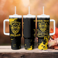 Personalized Bison Buffalo Soldiers Tumbler With Handle American Heroes - Black Grunge Style - Wonder Print Shop