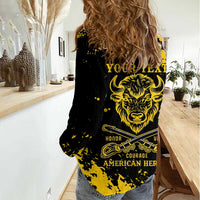 Personalized Bison Buffalo Soldiers Women Casual Shirt American Heroes - Black Grunge Style - Wonder Print Shop